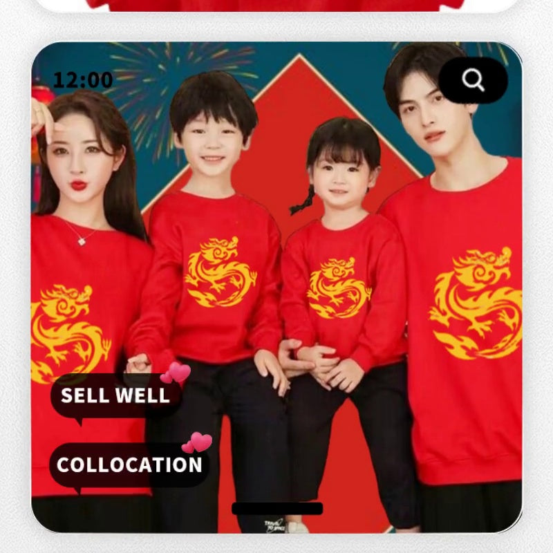 Autumn And Winter Thickened Dragon Year New Family Welfare Round Neck Sweater