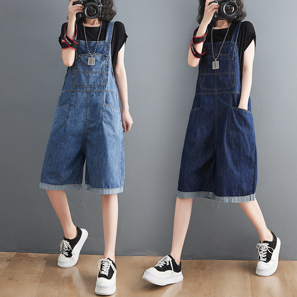 Dame Tynde Mode Casual Denim Overalls Shorts