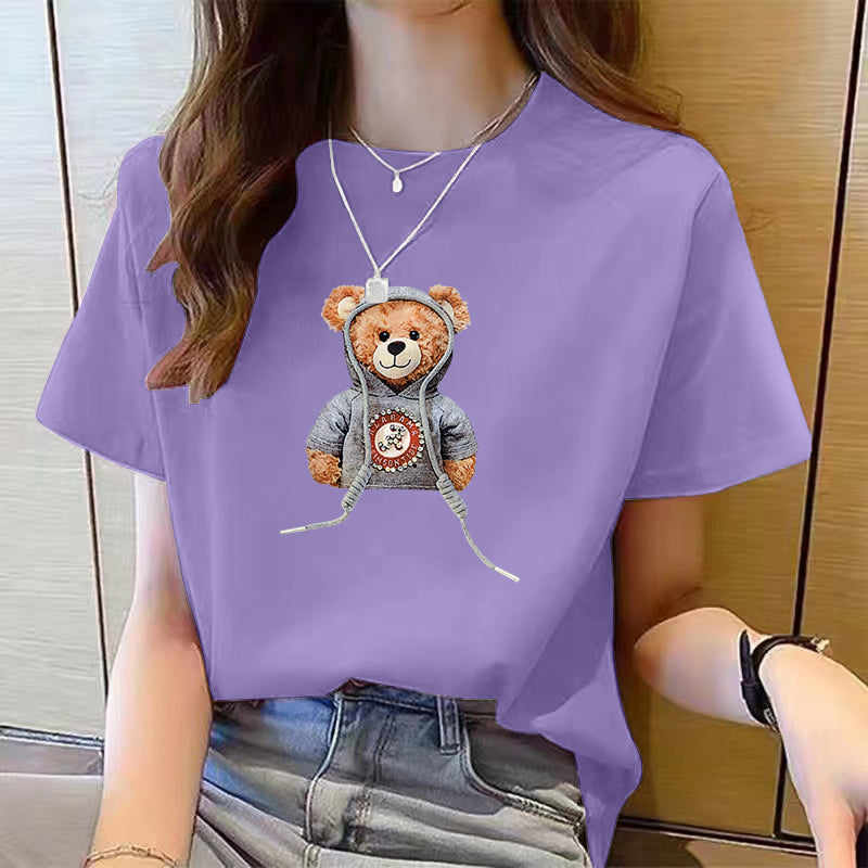 Women's Cute Bear Plus Size Cotton Short Sleeve T-shirt