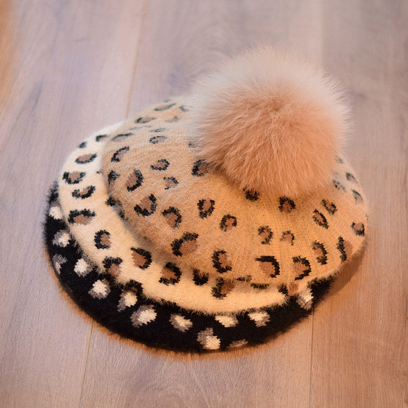 Retro minklignende uld all-match leopard hat mode