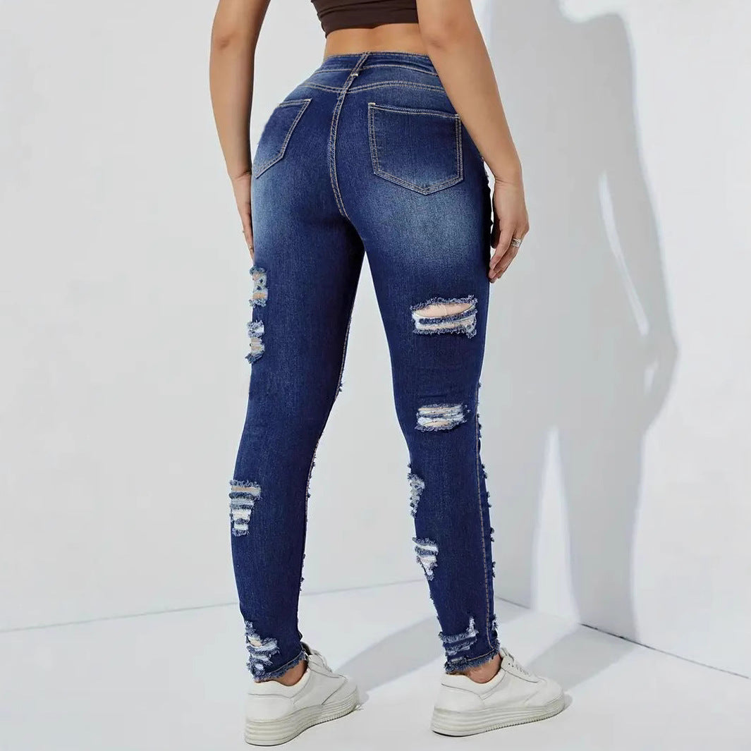 Kvinder Ripped Flosset Stretch Denim Skinny Bukser