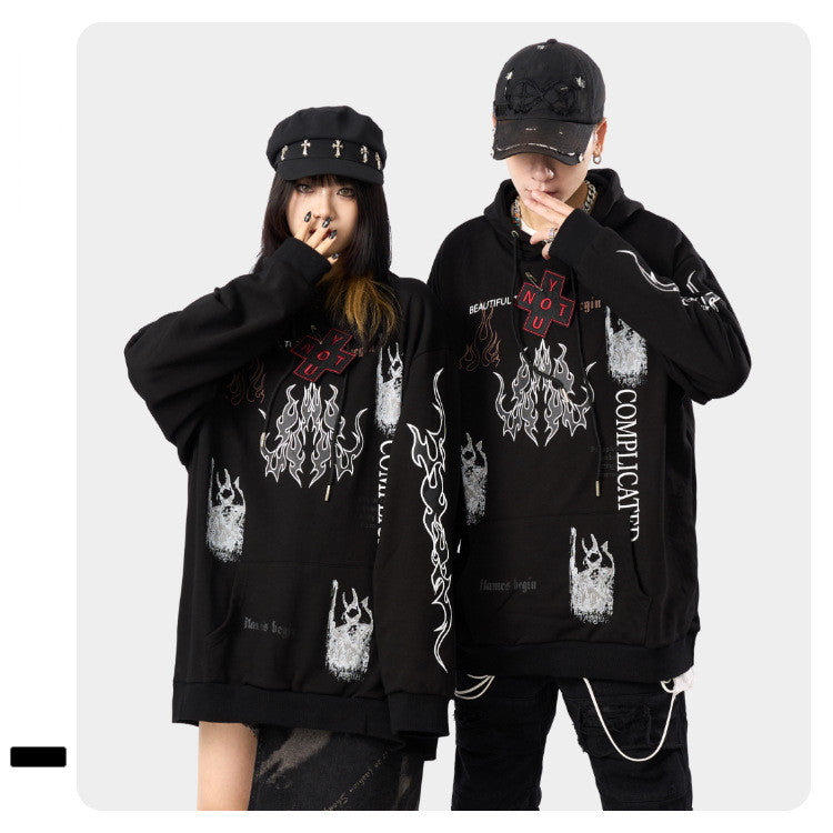 Hellfire Print Long Sleeve Hooded Sweatshirt