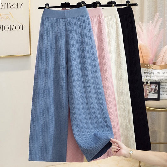 Wide-leg Pants Anti-aging Elegant High Waist Drooping Knitted Trousers