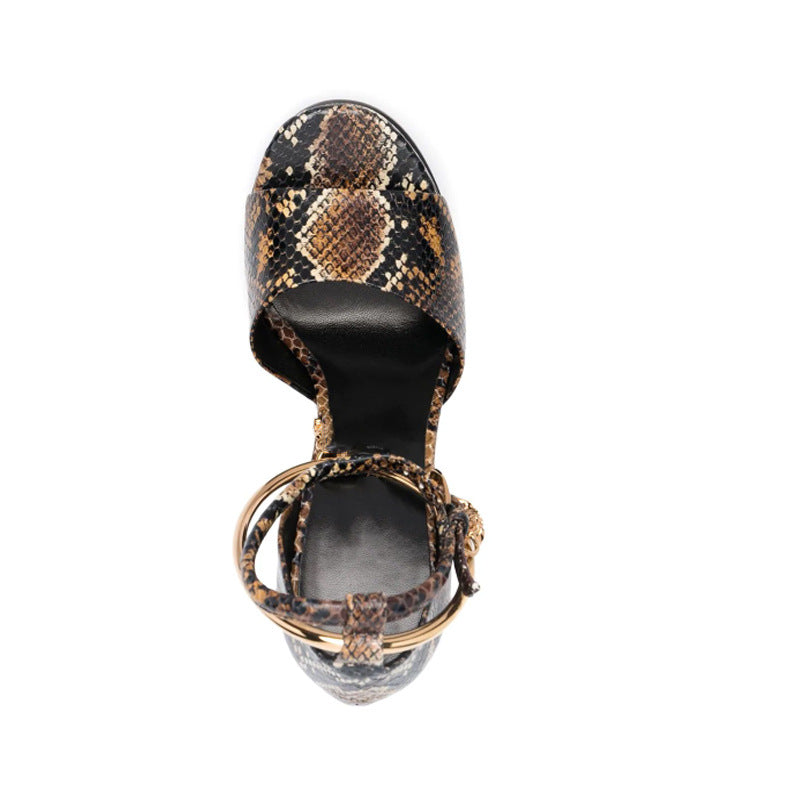 Fish Mouth Toe Thickened Water Table Thick High-heeled Buckle Metal Sandals Women