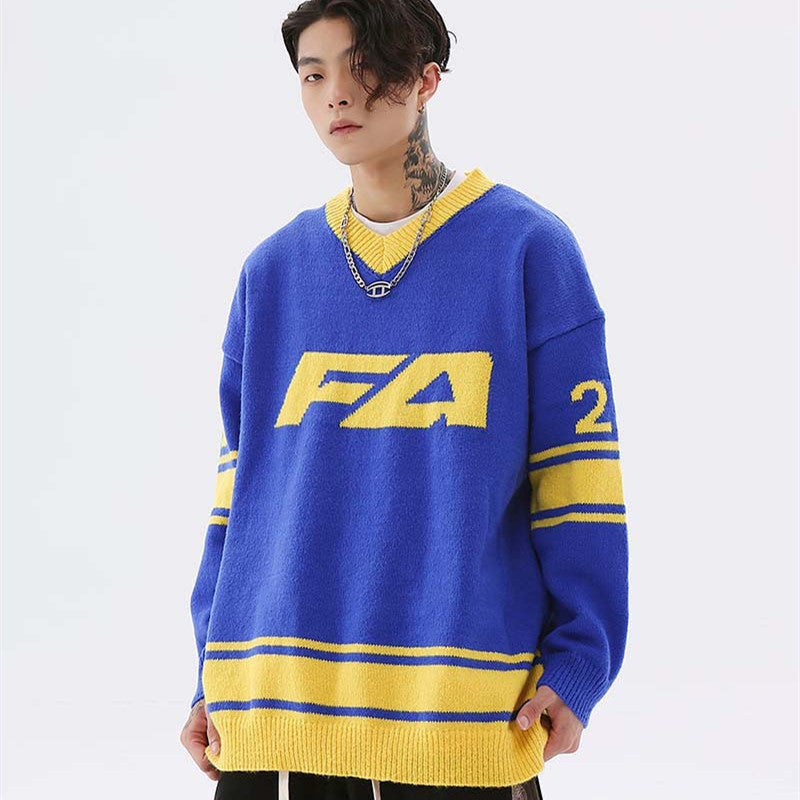 Alphanumeric Jacquard Colour Blocked Long Sleeve Jumper For Men