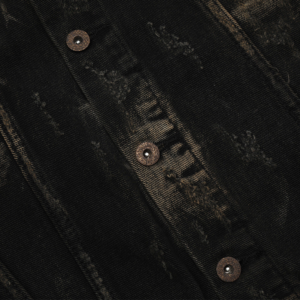 Waste Soil Wind Spray Painting Ripped Distressed Denim Clothes Jacket