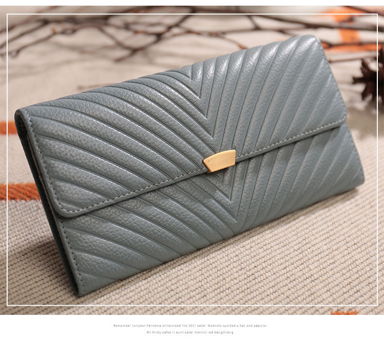 Large-capacity Leather Zipper Two-fold Long Clutch