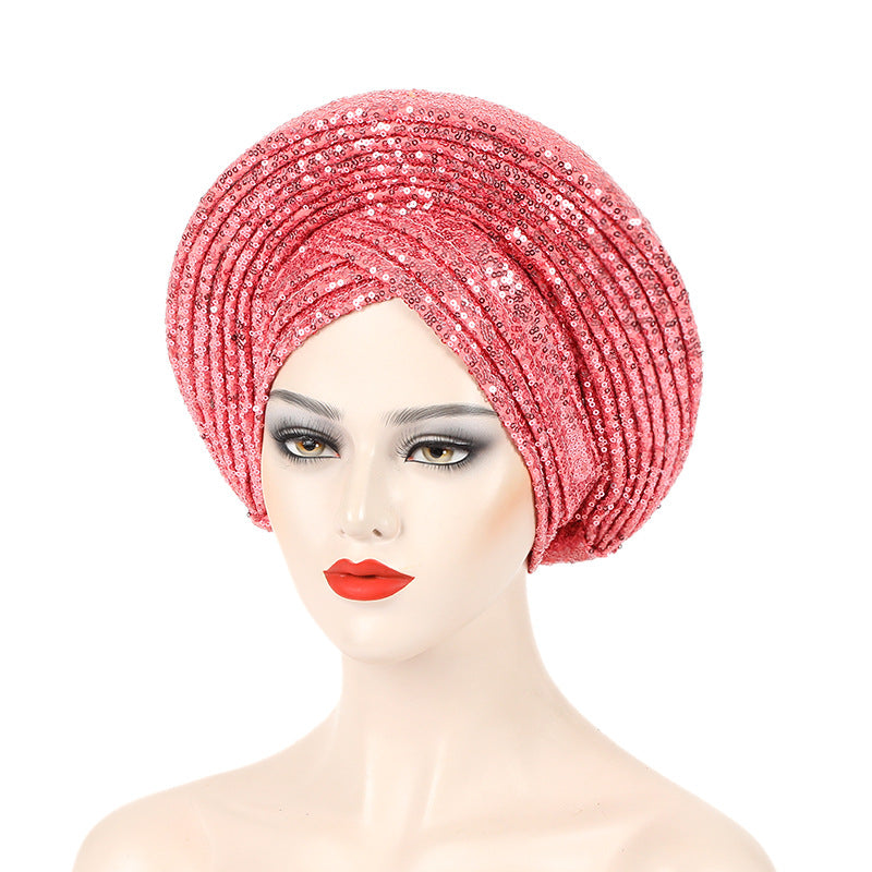 New Sequin Laminated Heavy Industry African Wedding Headscarf Toque