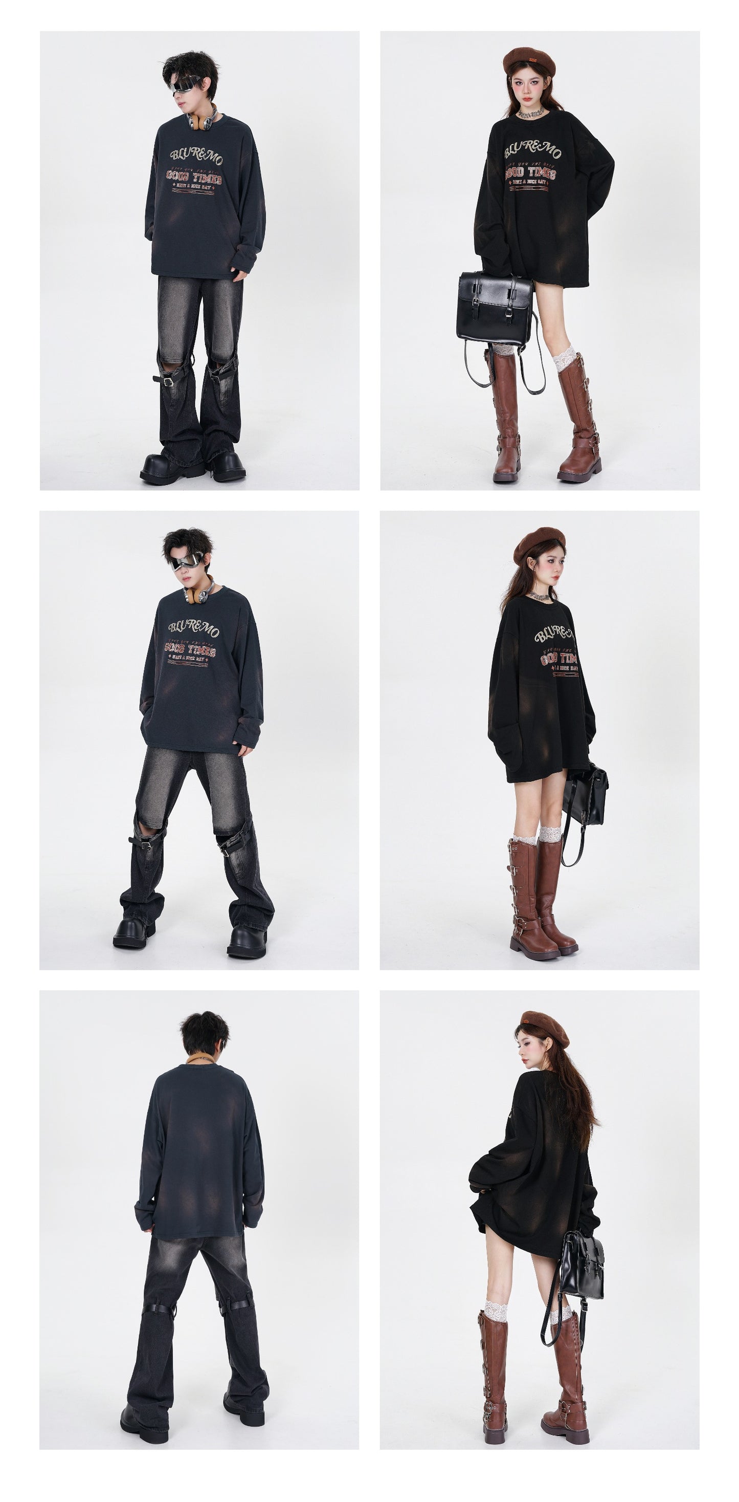 Mørk Vasket Guldtryk Rundhals Pullover Sweatshirt