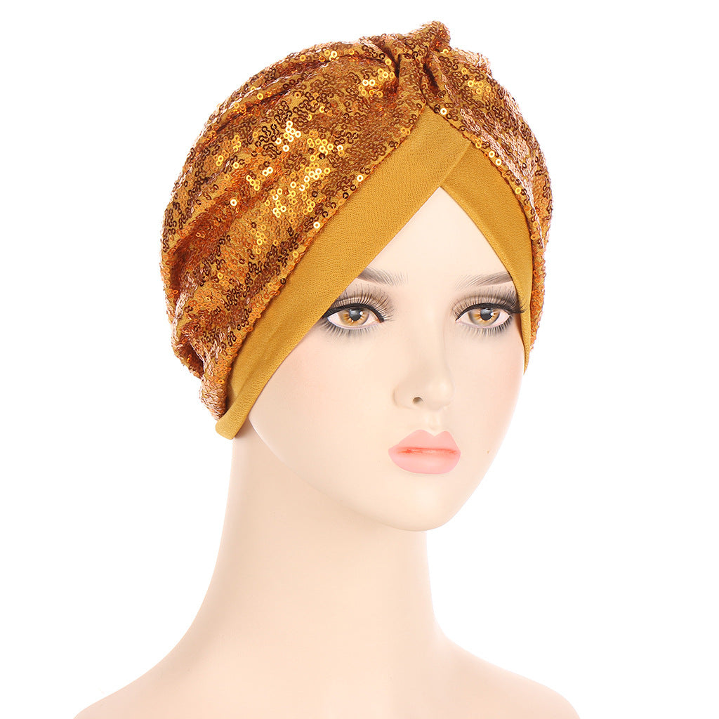 New Multi-color Sequins Before And After A Needle Sequins Turban Hat