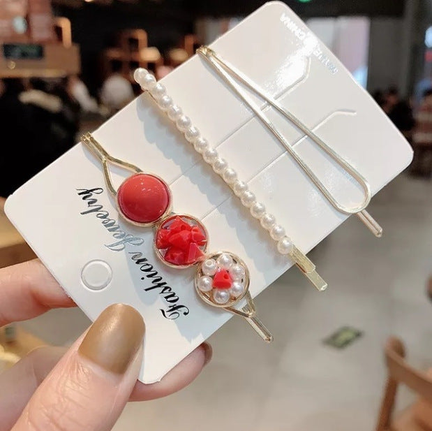 Korean version of the word clip set pearl gravel hairpin