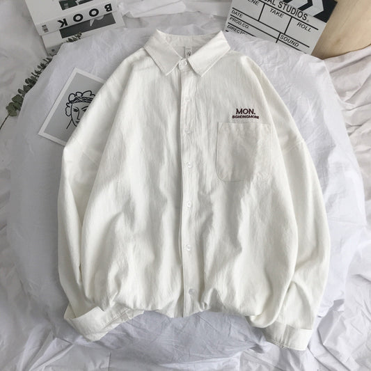 Neutral long sleeve solid color embroidered shirt