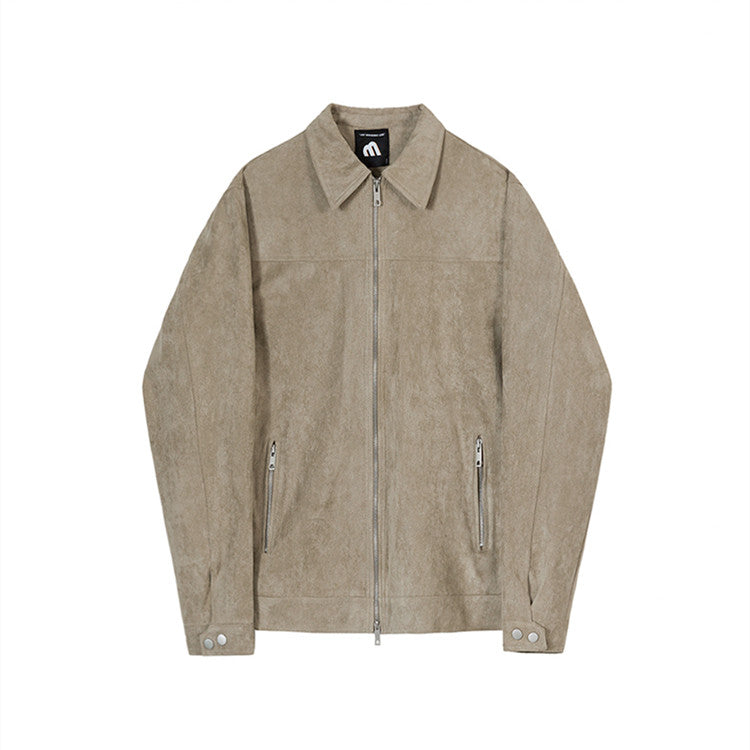 Men's Loose Trend Casual Suede Cropped Lapel Cargo Jacket