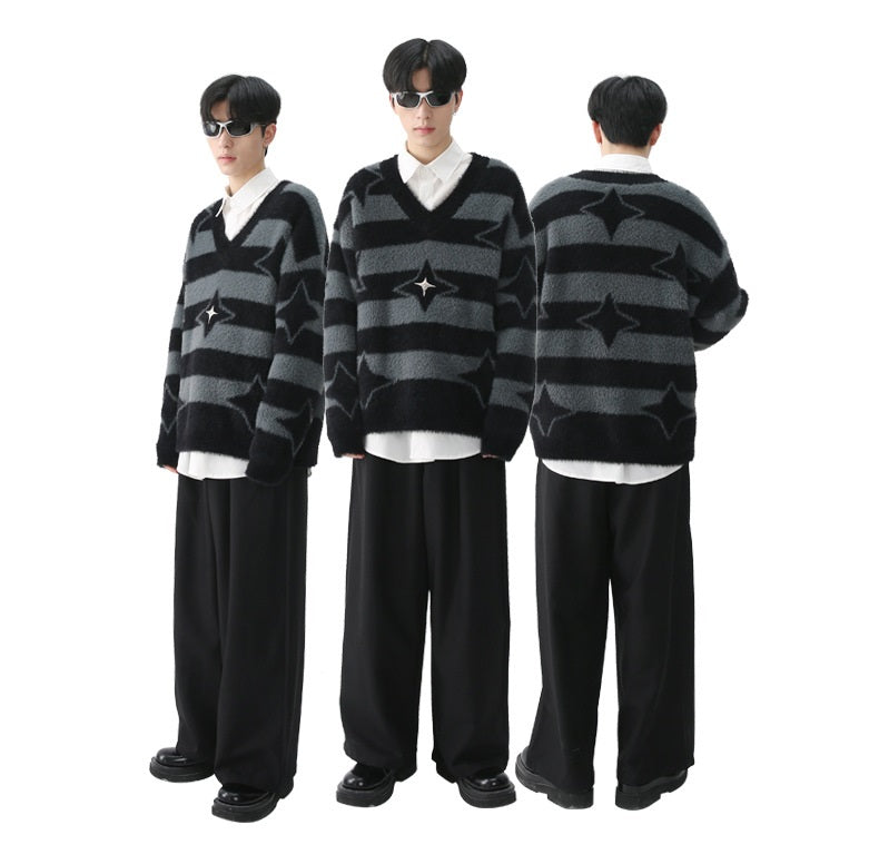 Autumn And Winter New Men's Long Cuff Striped Sweater