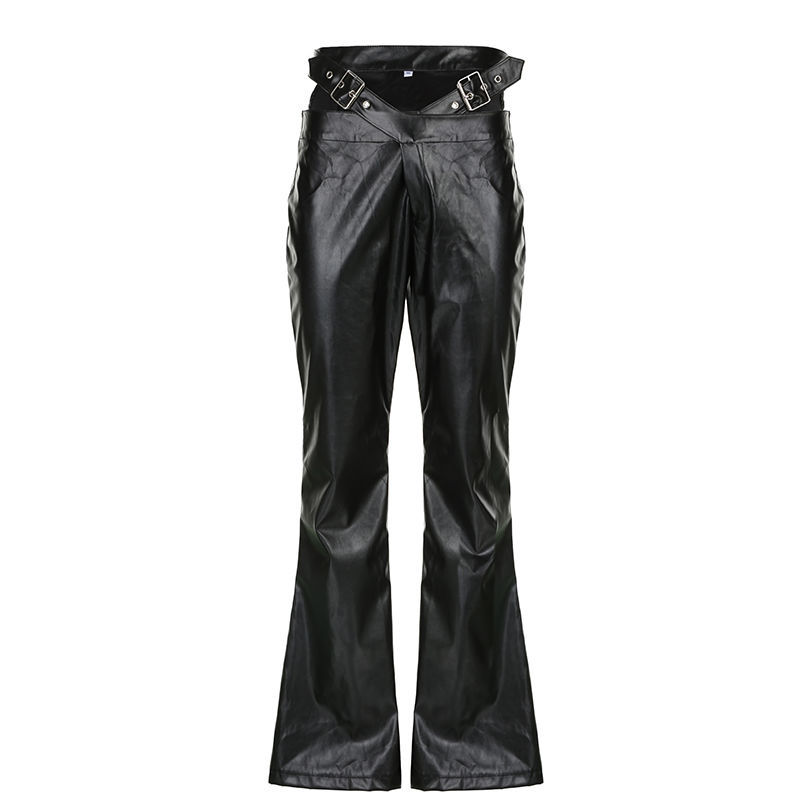 Casual Color-Block Flared Pants With Ruffled Hem And Patchwork Design