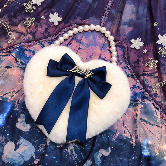 Crossbody Heart Bag Plush Pearl Chain