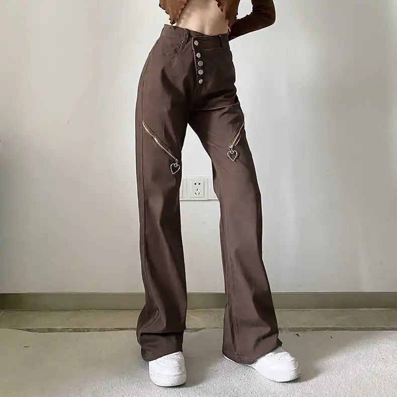 Women's Fashionable All-match Retro High Waist Zipper Jeans