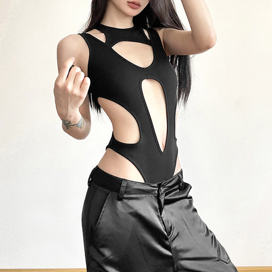 Women's New Solid Color Sexy Hot Girl Hollow Out Stitching Slim Fit Figure Flattering Jumpsuit