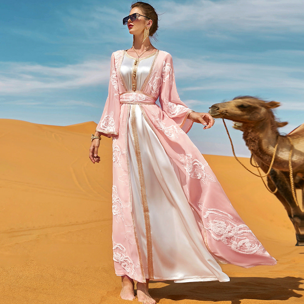 Womens Fashion Embroidered Robe Dress Set