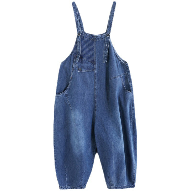 Women's Plus Size Korean Style Denim Wash Overalls