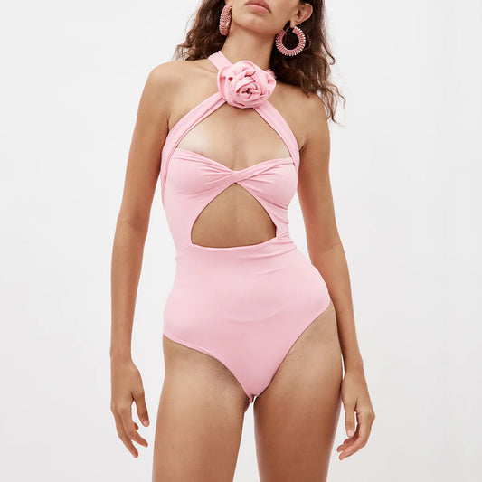 Three-dimensional Rose Flower Cross Hollow Ladies Jumpsuit