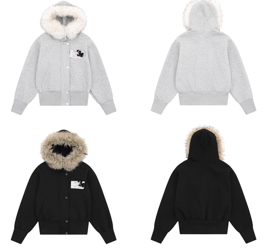 Korean Style Big Fur Collar Three-dimensional Puppy Decorative Hooded Jacket