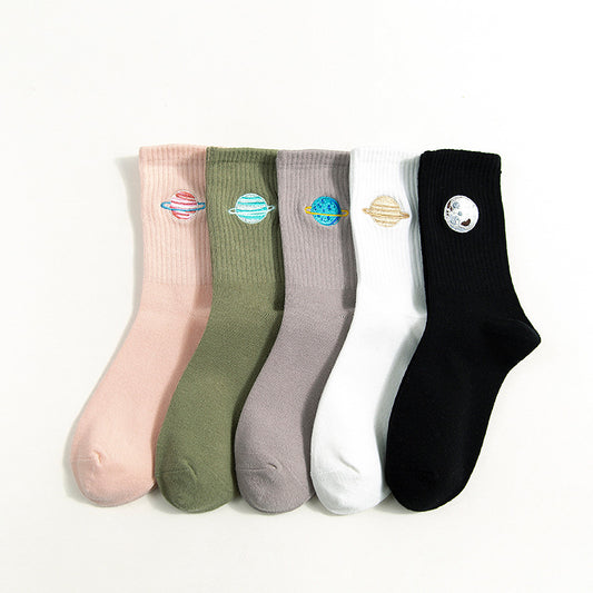 Cotton Women's Tube Socks Cute Cartoon Embroidery Cotton Socks