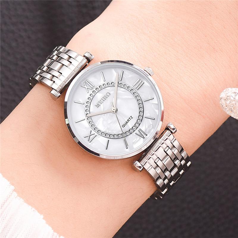 Ladies Diamond Steel Band Simple Quartz Watch
