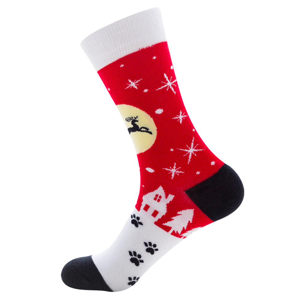 Christmas Tree Snow Elk Gift Cotton Happy Socks