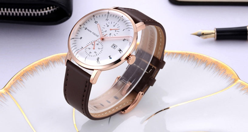 Men's Business Watch   Japanese Movement   Calendar Luminous Waterproof  Fake Two Eyes 0052G
