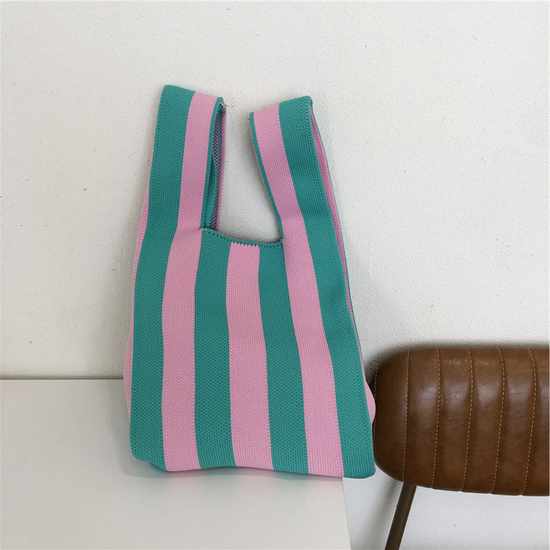 Checkerboard Wool Knit Woven One-shoulder Armpit Bag