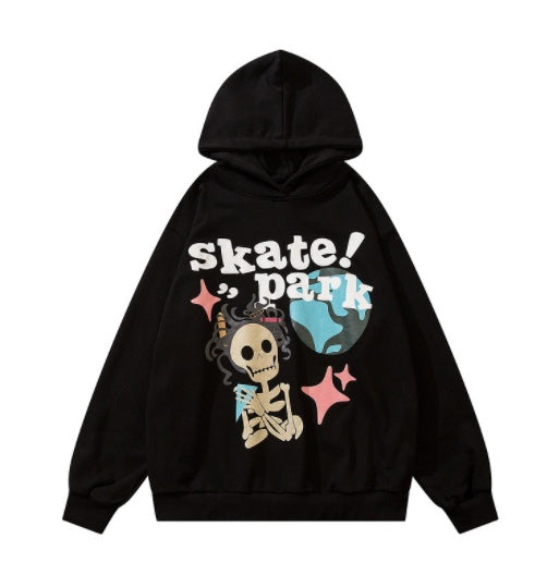 Hip Hop Cartoon Foam Print Retro High Street Hoodie