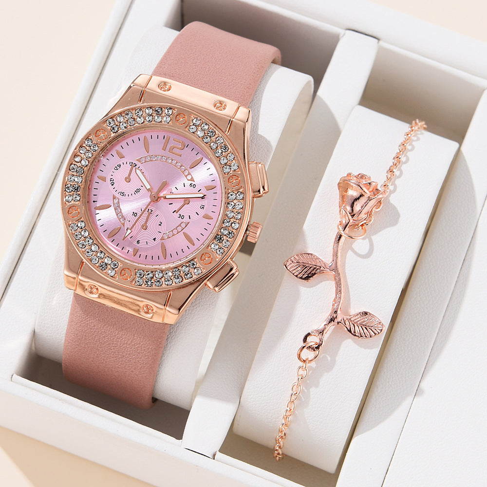 Ins Korean Style Diamond-embedded Fashion Pu Strap Watch