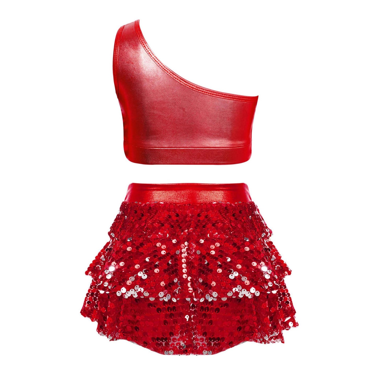 Solid-color Casual Sequin Slim-fit Skirt Set For Girls