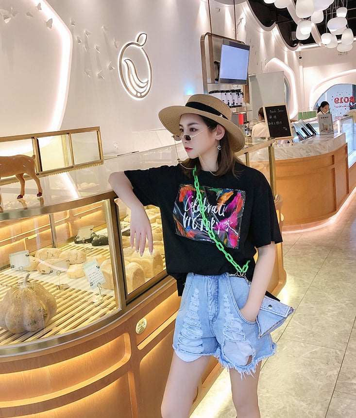 European goods summer new wash water worn denim shorts female chain triangle bag casual pants wild hot pants