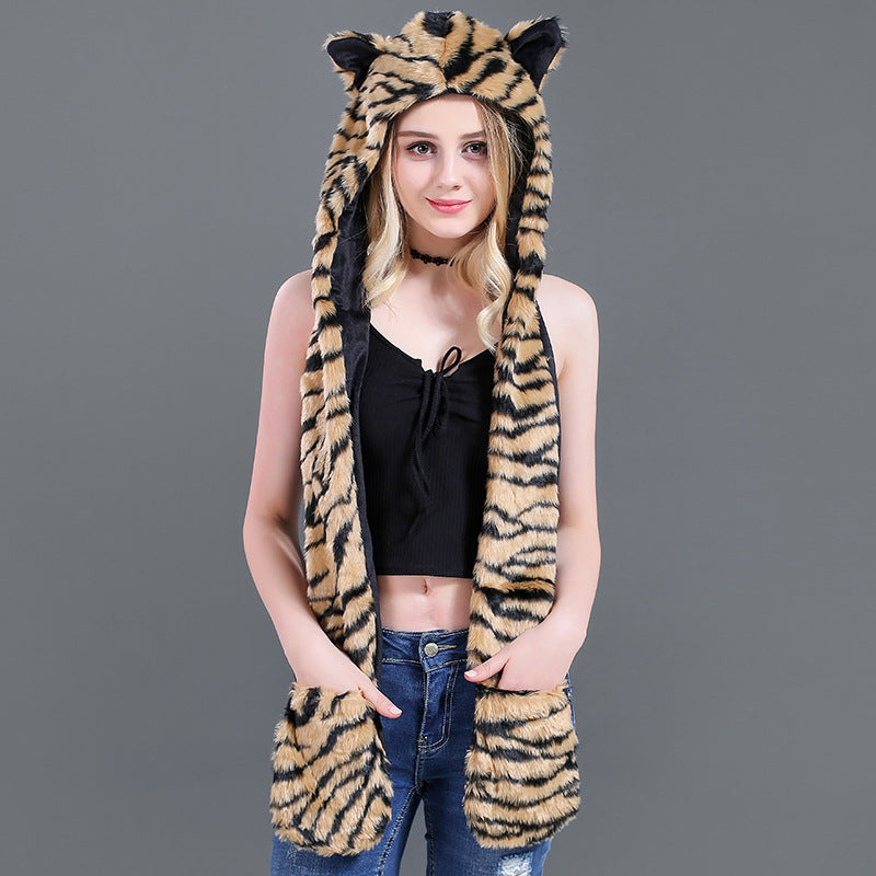 Stuffed animal hat cute cartoon hat scarf gloves