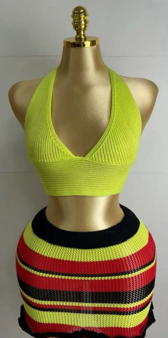 Summer New Knitted Sunken Stripe Vest Solid Color Sleeveless Suit