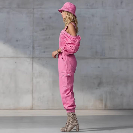 Slim-fit Denim Jumpsuit With Patchwork Design