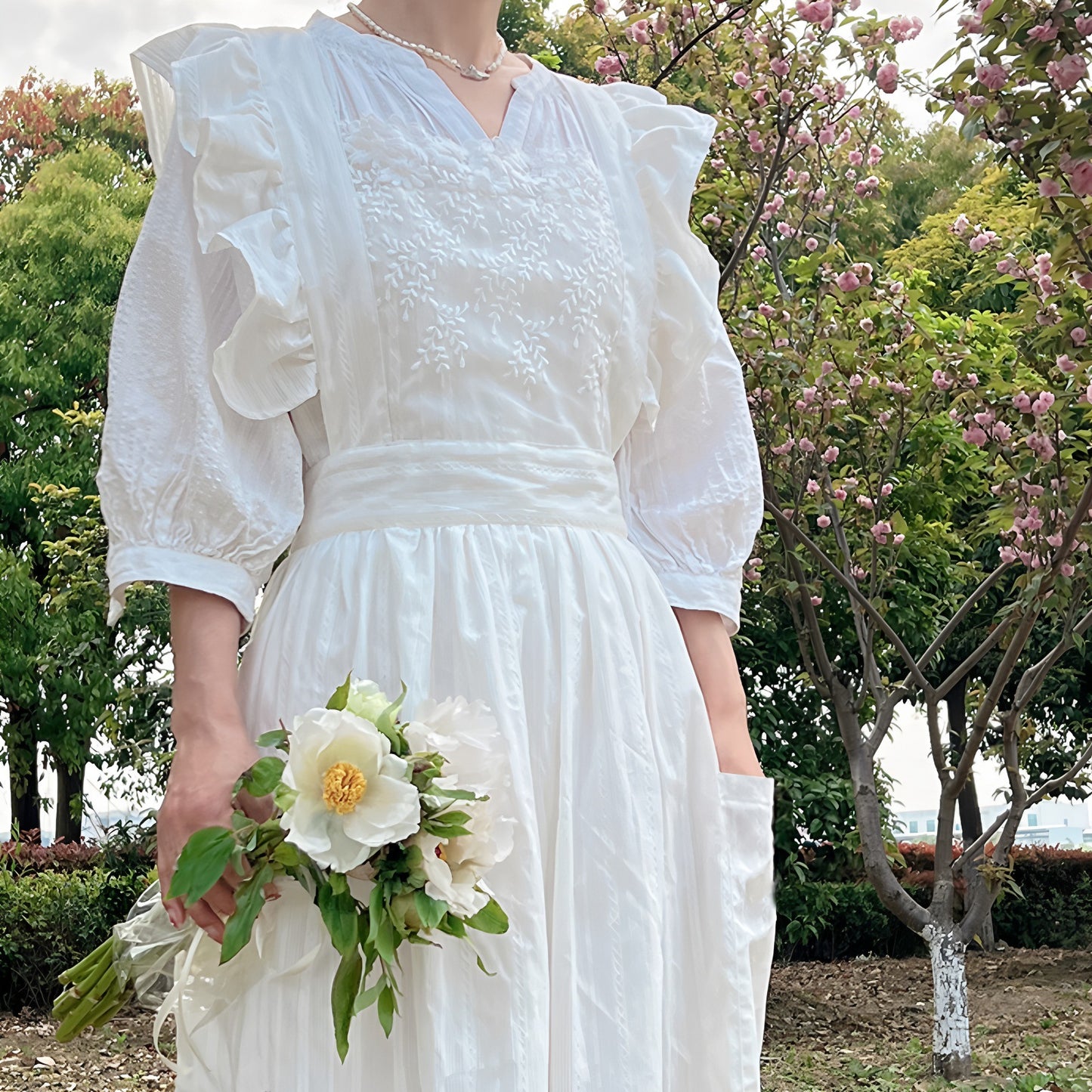 French-Style Vintage Ruffle Lace Apron Dress