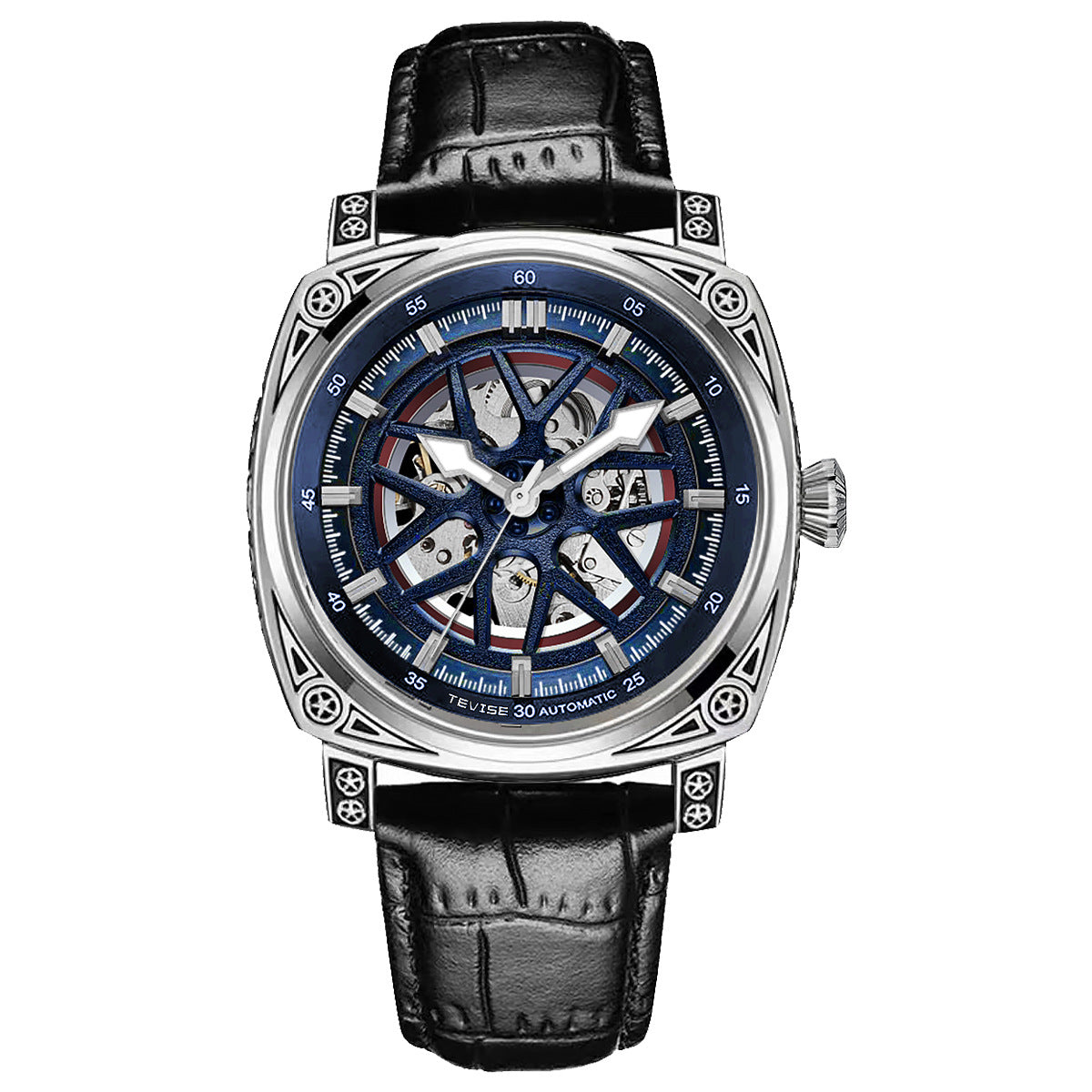 Stainless Steel Automatic Mechanical Men's Leather Belt Watch