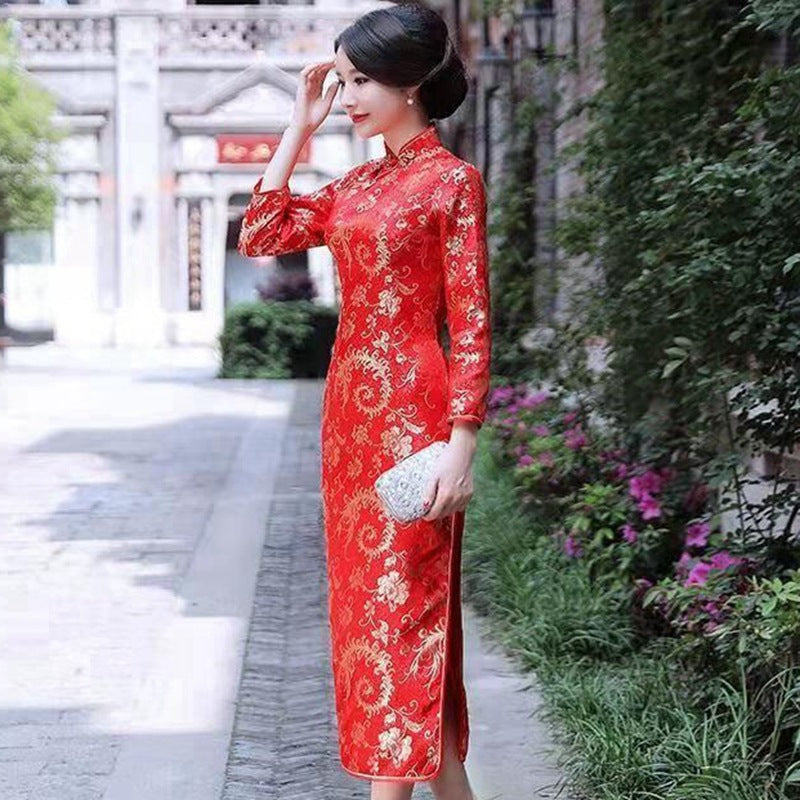 Retro Long Cap Sleeve Performance Dress For Summer