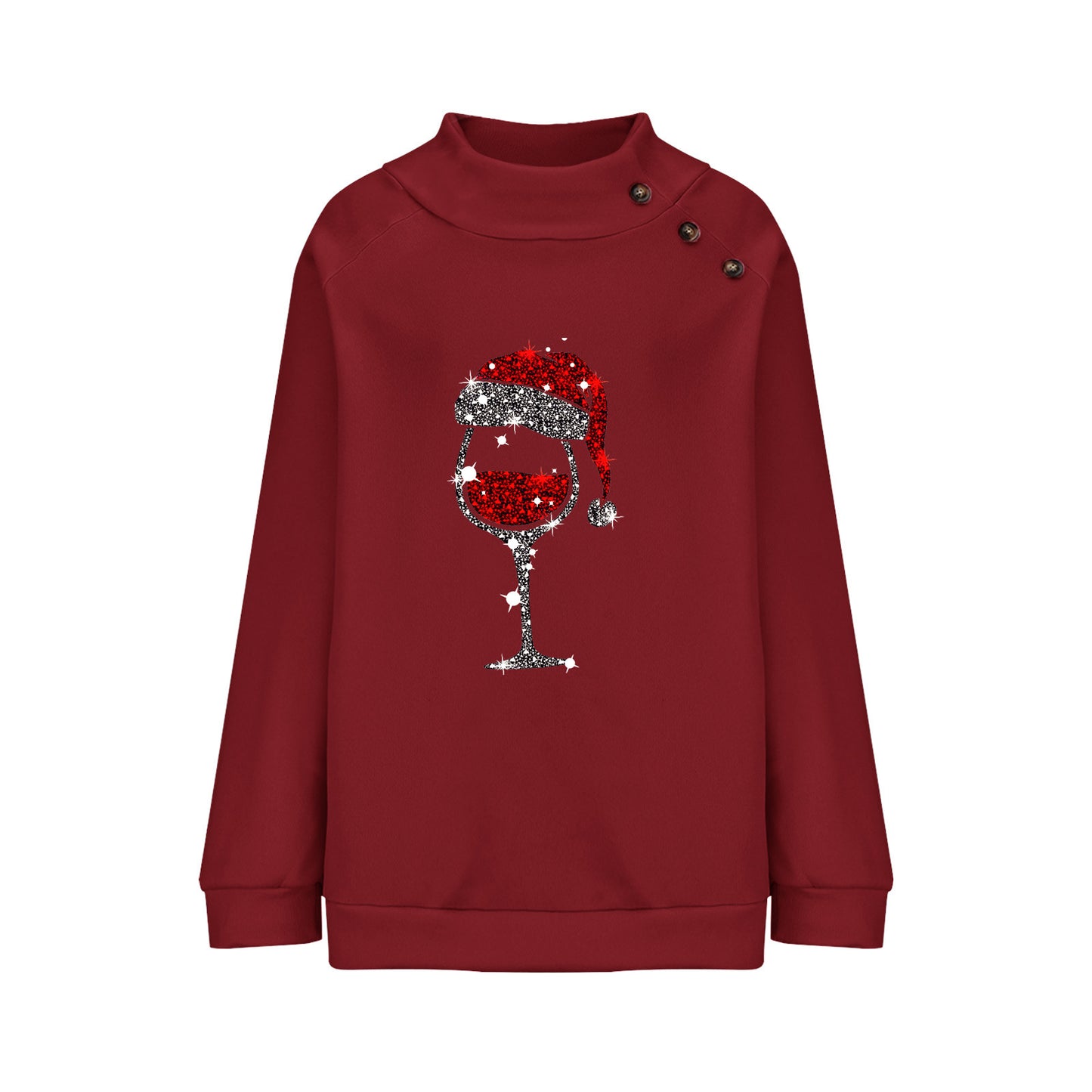 Cup Round Neck Button Christmas Loose Sweater Women