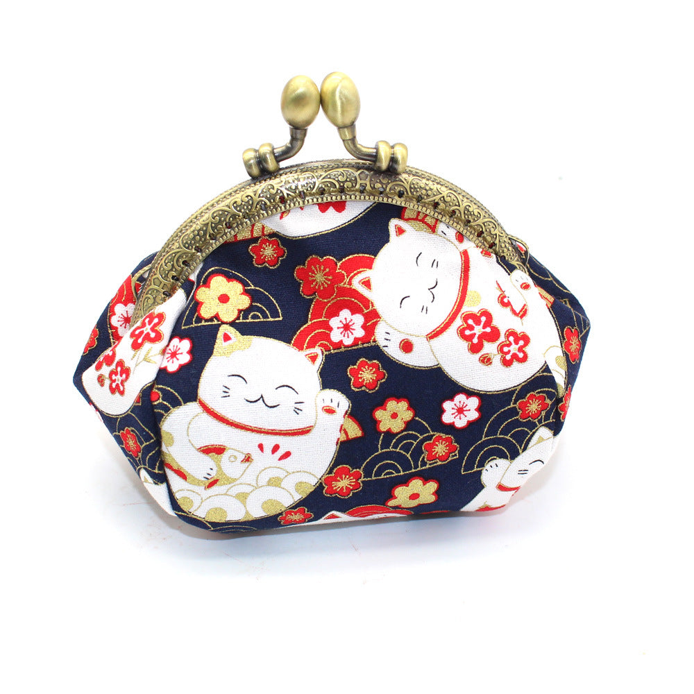 Japanese printing handmade gold bag fabric coin purse