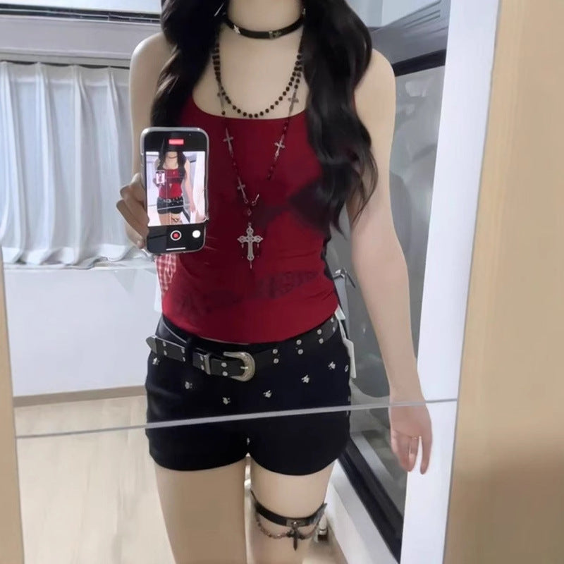 American-style Retro Red Racerback Tank Top For Sassy Girls