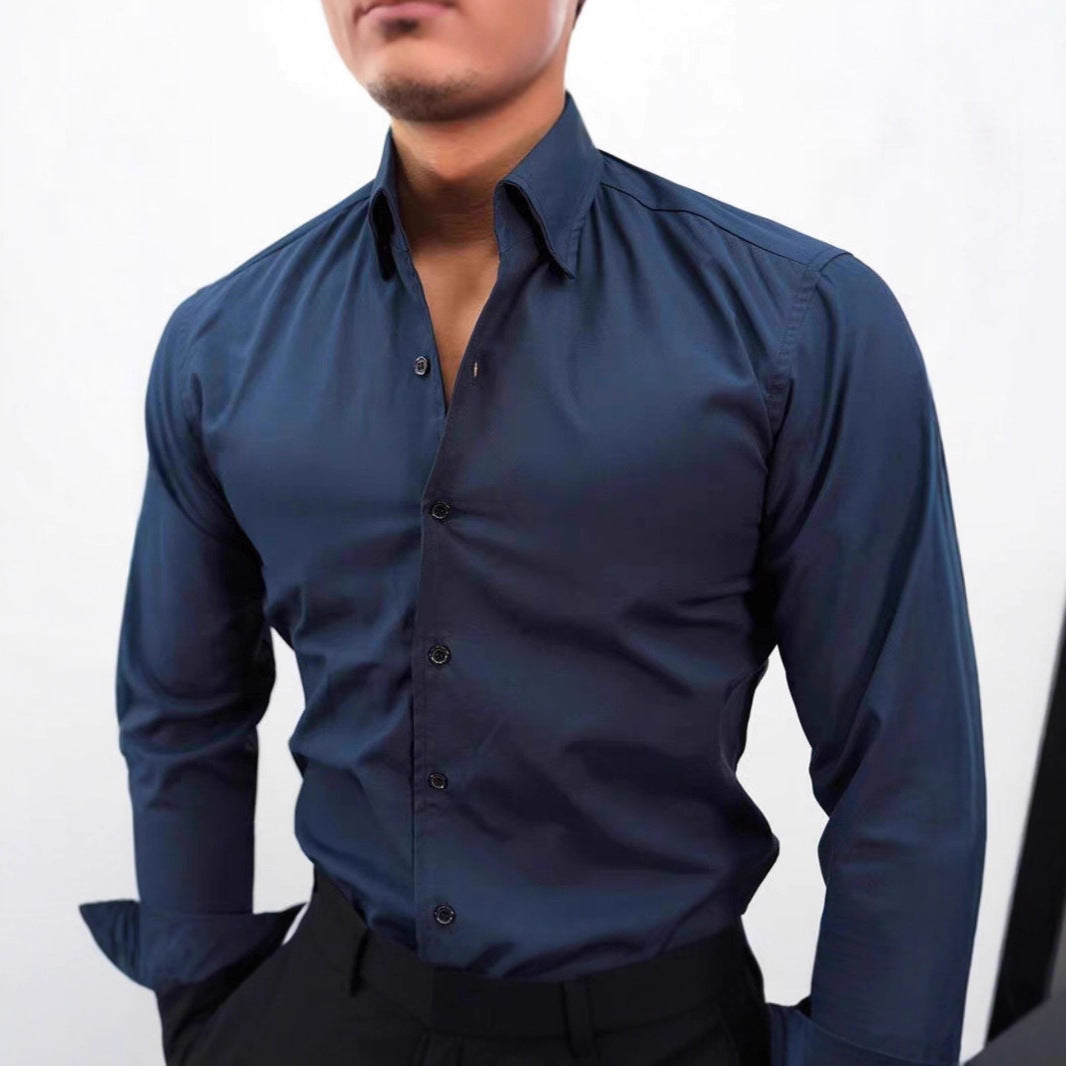 Casual Solid Color Workwear Shirt Men