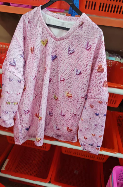 Women's Autumn Winter Lazy Style Loose V-neck Printed Pullover