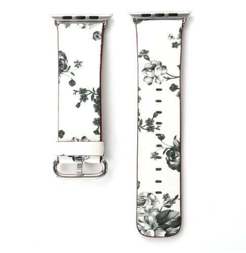 Silk-printed Floral Leather Strap Chinoiserie
