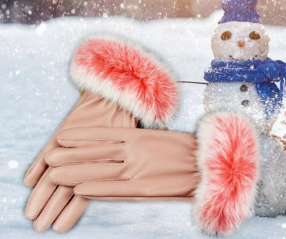 Touch Screen Leather Warm And Velvet Fashion  Leather Gloves