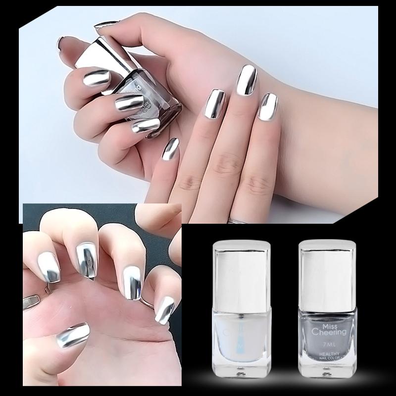 Spejl Sølv Neglelak Base Coat Manikure Neglebehandling