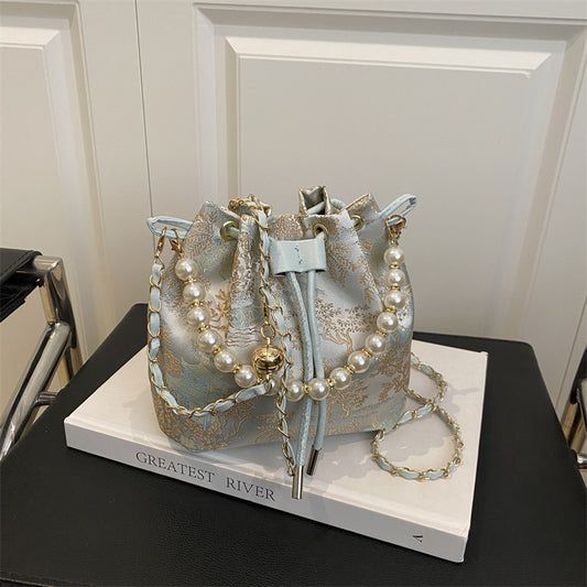 Simple Textured New Chinese Style Embroidered Shoulder Bag